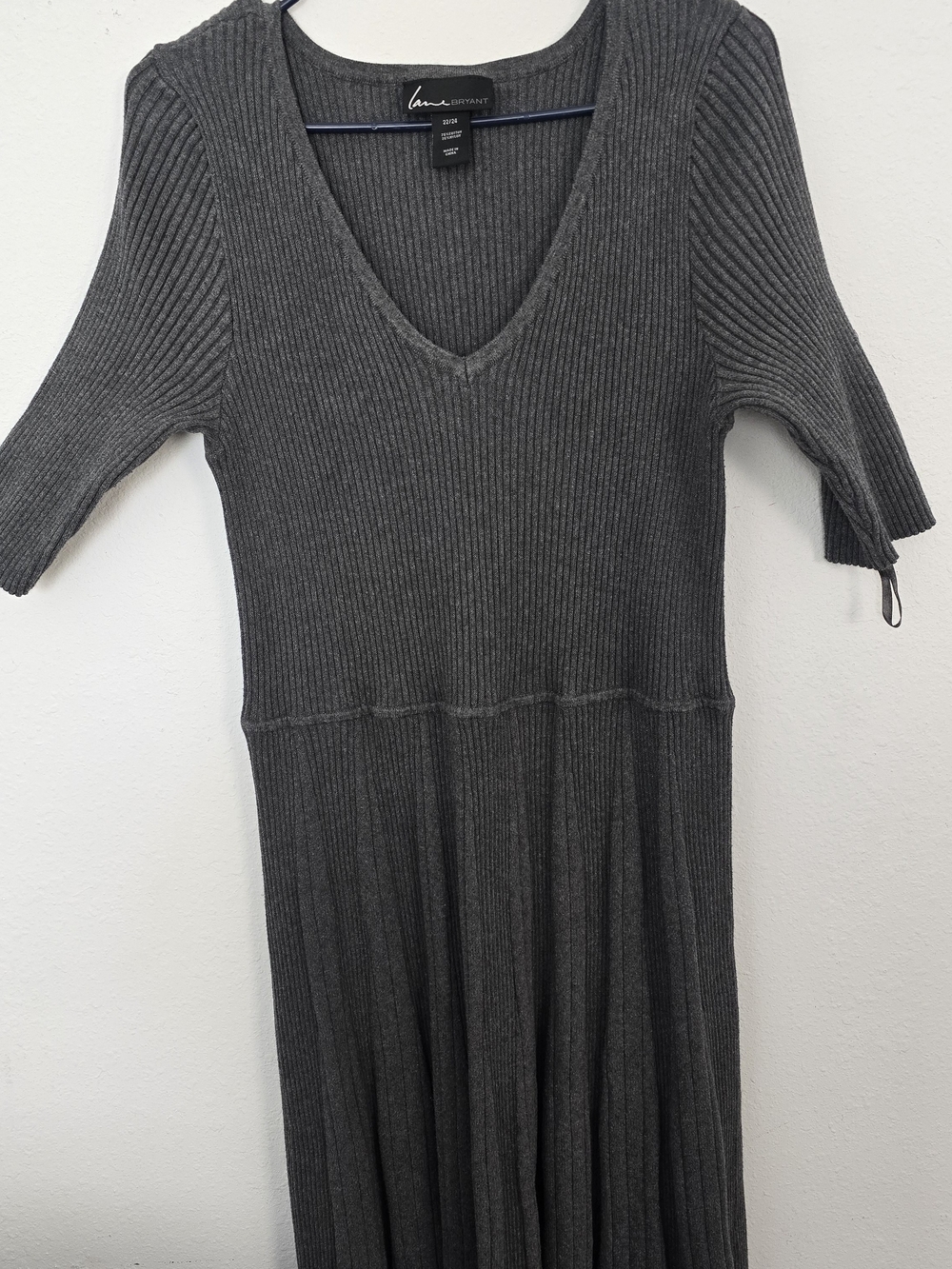 Lane Bryant Ribbed V-Neck Gray Midi Dress
